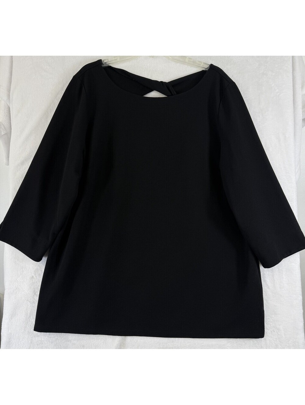 Talbots 2X Tops Black 3/4 Sleeve Textured Twist Back Womens